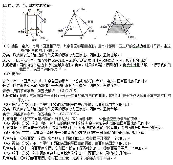 高考数学知识点复习3:立体几何的概念1