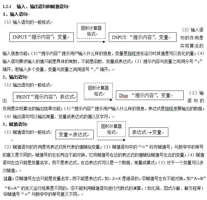 算法：输入、输出语句和赋值语句